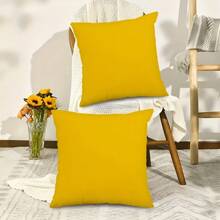 2pcs Decorative Pillow Covers With Nordic Style Solid Yellow Pattern, Made Of Polyester, With Zipper, Removable & Washable, Suitable For Bedroom, Living Room, Sofa Decoration (Pillow Insert Not Included), 45x45cm