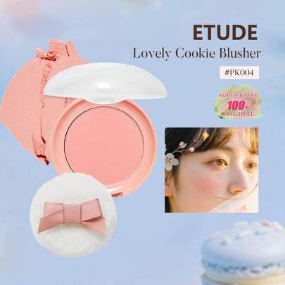 ETUDE Lovely Cookie Blush #PK004 Peach Macaron, A Soft Powder Blush That Brings A Lovely, Charming Color To The Cheeks, Bright And Natural, Long-Lasting, Easy To Apply, Korean Makeup, 4g/0.14oz