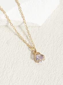 1pc Fashionable High-End Shiny, Elegant, Minimalist Heart & Water Drop Zodiac Birthstone Crystal Zirconia Pendant Necklace, Suitable For Daily Wear, Gift For Family And Friends