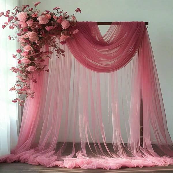 1pc Elegant 19.7ft Transparent Tulle Arch - Light Pink - Perfect For Wedding, Ceremony, Valentine's Day Decoration, Party & Celebration