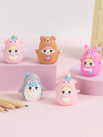 1件/2件/4件随机卡通独角兽自动扶正卷笔刀，手动迷你卡通学生便携式卷笔刀，适合学生、学校用品、返校、圣诞节的完美礼物