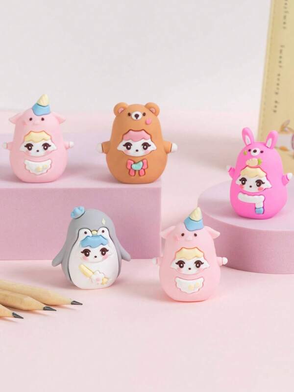1pc/2pcs/4pcs Random Cartoon Roly-Poly Pencil Sharpeners, Manual Mini Cute Student Portable Pencil Sharpener, Perfect Gift For Back To School