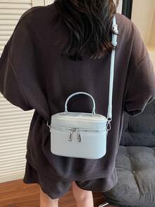 1pc Women Mini Handbag, Fashion Solid Color Embroidered Rhombus Crossbody Bag Suitable For Holding Cards And Keys - Blue - View 7