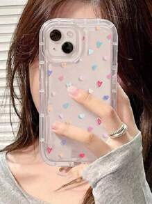 1 pieza Funda de teléfono de TPU con forma de corazón y amortiguación de impactos, en colores, adecuada para 16, 15, 14, 13, 12, 11 Pro Max, Series