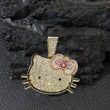 Sanrio 1pc Sanrio Hello Kitty Cartoon Shiny Full Of Rhinestones Hip Hop Cool Three-Dimensional Hello Kitty Pendant Necklace Jewelry, Gift Cute Cat Fashionista Cuban Chain Necklace