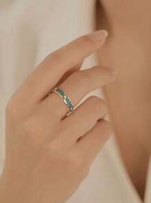 1pc Unique Floral Pattern Delicate Elegant Green Enamel Adjustable Ring