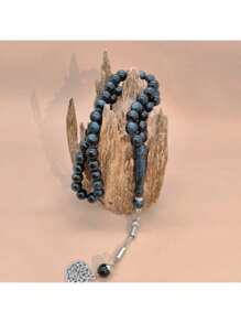 Pulseira estilo Tasbih azul escuro de imitação de âmbar de alta qualidade para mulheres, 1 peça e 45 peças