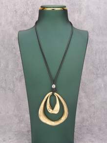 1 pieza Collar moderno de colgante metálico asimétrico y geométrico con cuentas para hombres, cuerda de cera marrón y negra, estilo minimalista hip hop