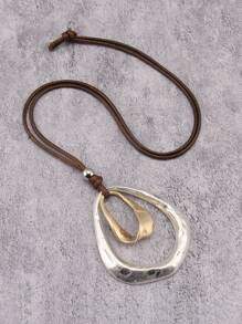 1 pieza Collar moderno de colgante metálico asimétrico y geométrico con cuentas para hombres, cuerda de cera marrón y negra, estilo minimalista hip hop
