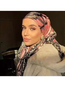 90 Square Scarf, New Style Headscarf, Leopard Print Chain Decoration, Satin Silk Scarf, Versatile And Multi-Purpose Imitation Silk Scarf