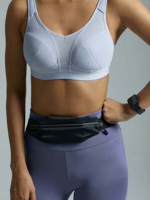 Grande bolsa de cintura para corrida com cordão e zíper refletivo, resistente ao suor, de 7 polegadas