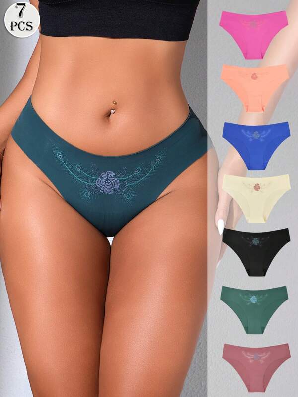 Set de 7 Bragas de mujer cómodas y sin costuras con estampado floral