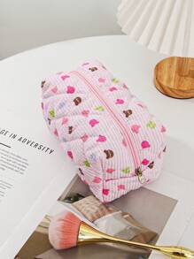 1 Peça/Conjunto Bolsa de Maquiagem com Estampa Fofa de Urso Colorido, Bolsa de Higiene Pessoal de Grande Capacidade com Alça, Bolsa de Embreagem Portátil com Estampa de Listras, Bolsa de Cosméticos Casual Octogonal para Mulheres, Mini Organizador de Pincéis de Maquiagem, Bolsa Pequena de Cosméticos, Essenciais de Viagem para Férias, Volta às Aulas, Bolsa Escolar, Bolsa de Viagem para Mulheres