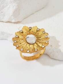 1 Peça Anel Ajustável Floral com Pérola Falsa, Concha e Estrela-do-mar, Retrô de Aço Inoxidável Dourado, Moda Verão Festa na Praia Uso Diário, Ótimo Presente para Namorada, Amiga