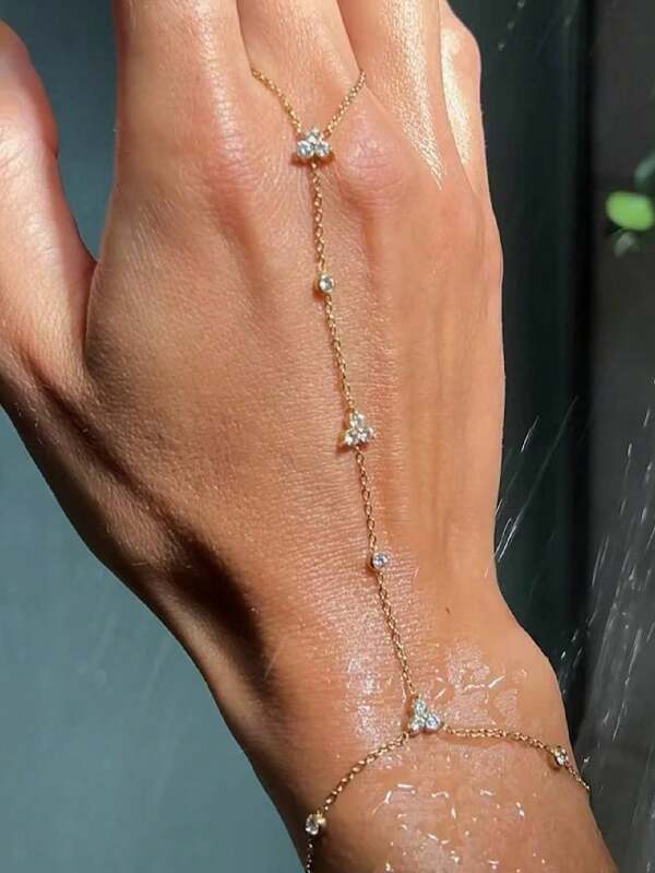 1 Stück Boho-Stil Kristall Finger Handkette Armband mit Strass, modisches Schmuckzubehör, geeignet für Partys