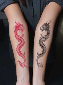 1pc Waterproof Reusable Temporary Tattoo Transfer Sticker With Chinese Dragon Fly Design, Suitable For Daily Use