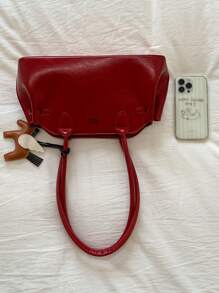 Bolso de mano tipo bola de bolos de Boston, bolso de hombro de unicolor de piel de PU para mujeres