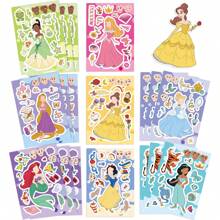 Disney 8pcs Disney Princess Cute Make A Face Puzzle Stickers Decorate Guitar Diary Helmet Phone Case Water Cup Creative Waterproof Toy Gift Decals
