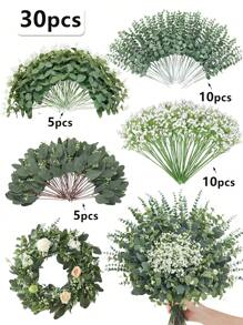 50pcs Artificial Eucalyptus Leaves Stems, Fake Greenery Plants For Wedding Bouquet Wreath Vase Floral Arrangement, Home Decor Bedroom Decoration Garden Decoration