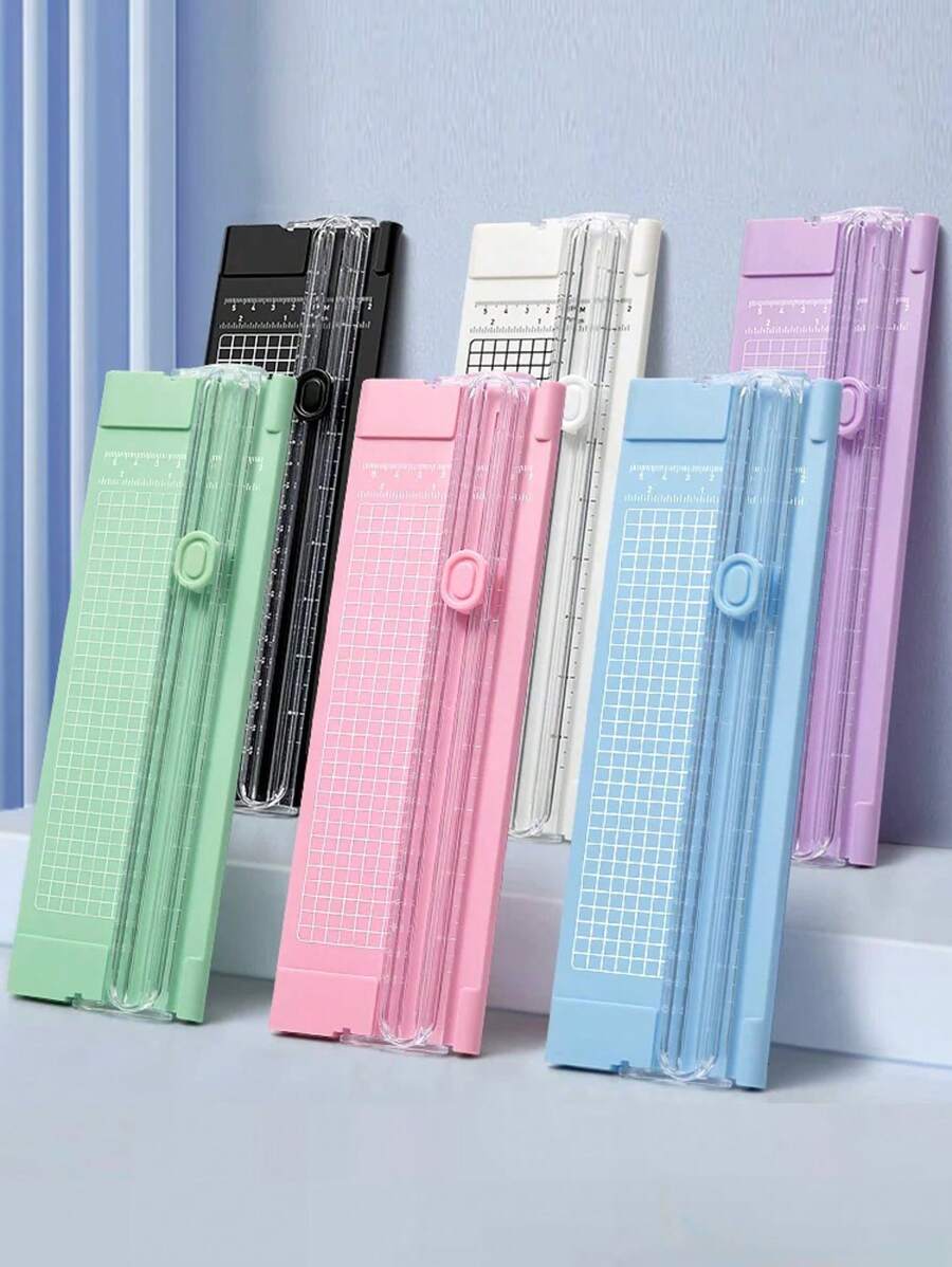 1 pieza Cortador de papel plástico portátil Mini A4, herramienta de corte de fotos para manualidades, recortador de precisión para uso escolar, hogar y oficina con construcción de plástico duradero, artículos escolares, de vuelta a clases
