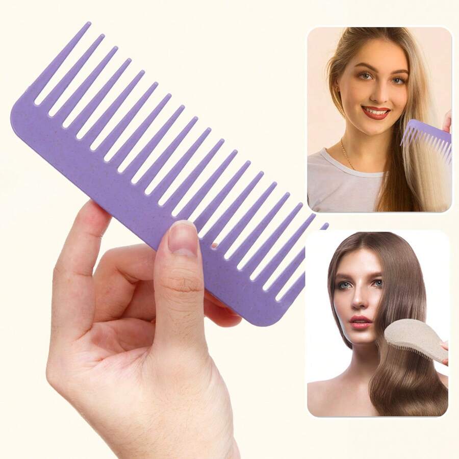 3pcs Wheat Straw Wide-Toothed Comb Set Gift Bag, Smooth Hair Style Fluffy Comb, Cute Comb For Girls, Home, Travel, Hair Styling Comb, Pink, Purple.,Back To School,Travel Holiday Essentials,Hair Accessories For Women - Multicolor - View 1