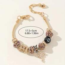 1 pieza Pulsera ajustable con dije de bola 8, dije de estrella y cruz, dije de tiempo y estampado de leopardo, estilo para parejas