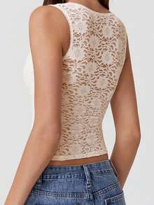 Women Y2k Lace Tank Tops Sleeveless Square Neck Solid Color Crop Tops Slim Fit Tee Shirt Casual Summer Vest Street - 白色 - 查看 4