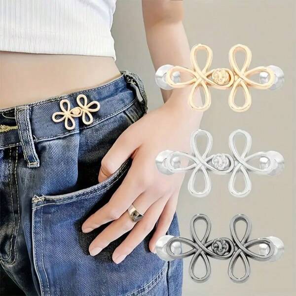 1 Set Metal Adjustable Removable Waist Belt Buckle, No Sewing No Nail Required To Adjust Pants/Skirt Waistline, Practical & Fashionable Garment Accessory