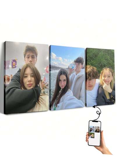 3 piezas de impresiones de fotos personalizadas en lienzo, con marcos de madera de pino - Arte de pared personalizado, adecuado para decoración de dormitorio, sala de estar y oficina - Decoración del hogar moderna y regalo único para cumpleaños, Navidad, aniversario