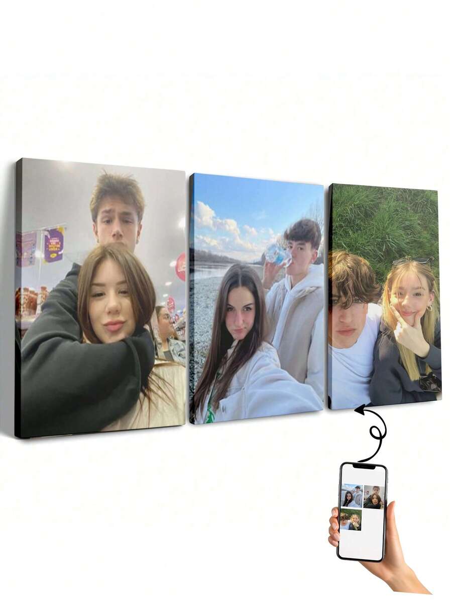 3幅定制照片帆布画，松木画框 - 个性化墙面艺术，适用于卧室、客厅、办公室装饰 - 现代家居装饰，也是生日、圣诞节、周年纪念日的独特礼物