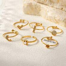Juego de anillos con baño de oro al estilo francés para mujer, set único de anillos de circonita sintética con diseños de corazón, luna y delfín, anillos ligeros y de lujo, anillos de acero inoxidable sencillos pero elegantes, regalos para fiestas y cumpleaños, parejas
