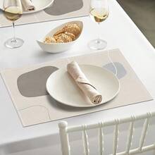 4pcs/6pcs Set, White Striped Theme, Vibrant Modern Creative Placemat Set - High Quality Linen Material Easy To Clean, Suitable For Kitchen Dining Room Decor Placemats, Holiday Party Table Decorations, Home Decor - Beige - View 6