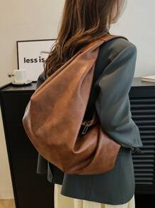 新款女士单肩托特包复古休闲大容量腋下软皮背包