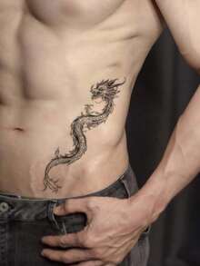 1pc Waterproof Reusable Temporary Tattoo Transfer Sticker With Chinese Dragon Fly Design, Suitable For Daily Use
