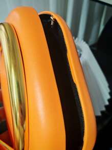 1pc Women's Fashion Evening Bag, Orange Color Bag, Party Bag, Round Acrylic Box Clutch, Mini Retro Metal Handle Chain Shoulder Bag, Handbag, Versatile Shoulder Crossbody Bag, Party Evening Clutch