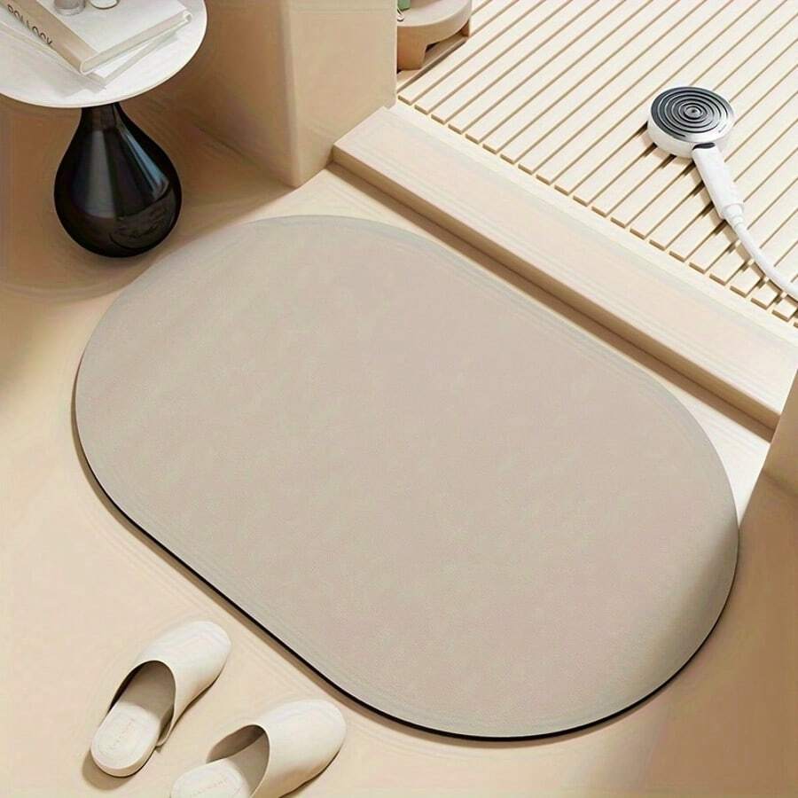 1 pieza Alfombra de baño ovalada de gel de sílice, adecuada para baño y inodoro