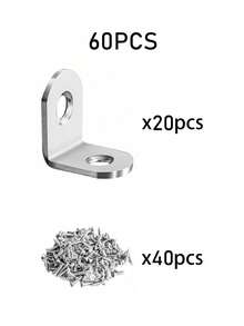 60 件重型 L 形支架 - 高品质钢结构，确保衣柜、家具、橱柜、椅子和抽屉的稳定性 - 包括 10 个支架和 20 个螺丝 - 耐用、多用途连接器 - 銀色 - 查看 13