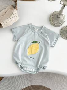 Newborn Baby Boy Cute Embroidered Fruit Short Sleeve Romper, Summer