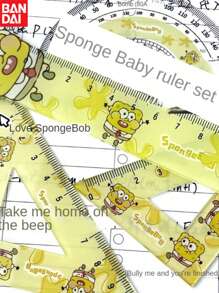 4pcs Bandai, Stationery, Drawing Set, Ruler Set, Cute Cartoon Ruler, Student Stationery, Office Supplies, School Supplies, Cute Plastic Ruler, Protractor, And Triangular Plate With Cartoon Cartoon Design, Perfect For Schools And Stationery Supplies, Playful Design, Plastic, School Ruler, Perfect Party Gift&Birthday Surprise Gift, Ideal For Christmas, Halloween, Thanksgiving Gifts., School Supplies,Back To School