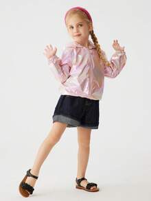 1件装少女时尚短款外套，男女通用休闲炫彩拉链轻便连帽外套，春秋季 - 粉色 - 查看 4