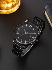 1pc Men's Fashion And Leisure Stainless Steel Strap Quartz Watch - Multi Functional And Versatile Business Waterproof Simple Watch With Calendar