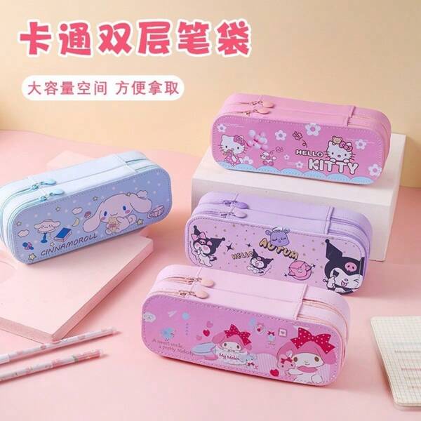 Sanrio Sanrio For Hello Kitty Items, Kulomi For Cinnamoroll Cartoon Large Capacity Pencil Bag Multi Slot Double-Layer Pencil Box Storage With Zipper, Storage Large Capacity Bag Rack Box Storage, Pencil Box, Back To School, School Supplies, Pencil Case, Pencil Pouch, School Bag