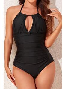 Tummy Control One Piece Swimsuit For Long Torso Curvy Fit - Hồng - Xem 4