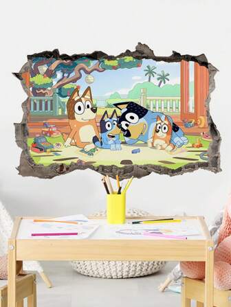 Bluey 1 stuk Blueys muursticker voor woonkamer, slaapkamer, muurdecoratie, filmposter, bingo, waterdichte sticker, feestcadeau (sommige delen kunnen willekeurig zijn)