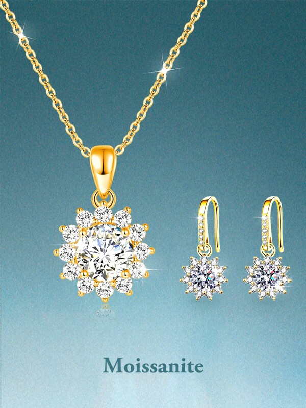 rainonme Set de 3 piezas de joyería elegante para mujer con colgante y aretes de 2 quilates de moissanita en plata esterlina, un exquisito conjunto de joyería para bodas, ideal para uso diario y de vacaciones, un regalo exquisito para cumpleaños, compromiso, aniversario de boda, Navidad y otras ocasiones especiales, un estilo brillante y magnífico de joyería para graduación y vacaciones de verano 2025