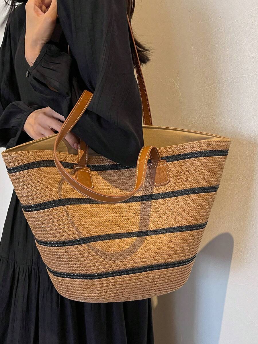 2026新款大容量草编手提包，时尚百搭通勤单肩包，沙滩度假旅行草编手提包