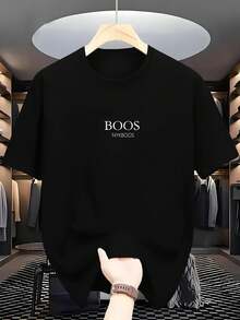 Men's 100% Pure Cotton Short Sleeve T-Shirt With "BOOS NYKBOOS" Graphic Print In Black, Round - Neck Design, Casual Style, Suitable For Daily Wear And Events, All - Season Outfit. Men's Casual T - Shirt, Graphic Tees Men, Vacation Outfits, Streetwear. Graphic Tees - Black - View 1