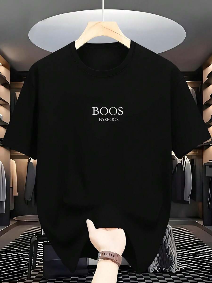 Men's 100% Pure Cotton Short Sleeve T-Shirt With "BOOS NYKBOOS" Graphic Print In Black, Round - Neck Design, Casual Style, Suitable For Daily Wear And Events, All - Season Outfit. Men's Casual T - Shirt, Graphic Tees Men, Vacation Outfits, Streetwear. Graphic Tees - Black - View 1