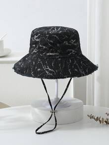 Korean Style Frayed Metal Letter Bucket Hat, Washed Vintage Rose Red Outdoor Hiking Sun Protection Cap For Women,Holiday,Travel - Hot Pink - View 12