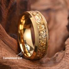 1 Pc 8MM Customized Matte Gold Tungsten Steel Ring - Luxury Gold Foil Accented, Elegant Wedding/Engagement Ring, Polished Surface, Comfortable Fit, Engraved Design, Anniversary Gift For Him!
